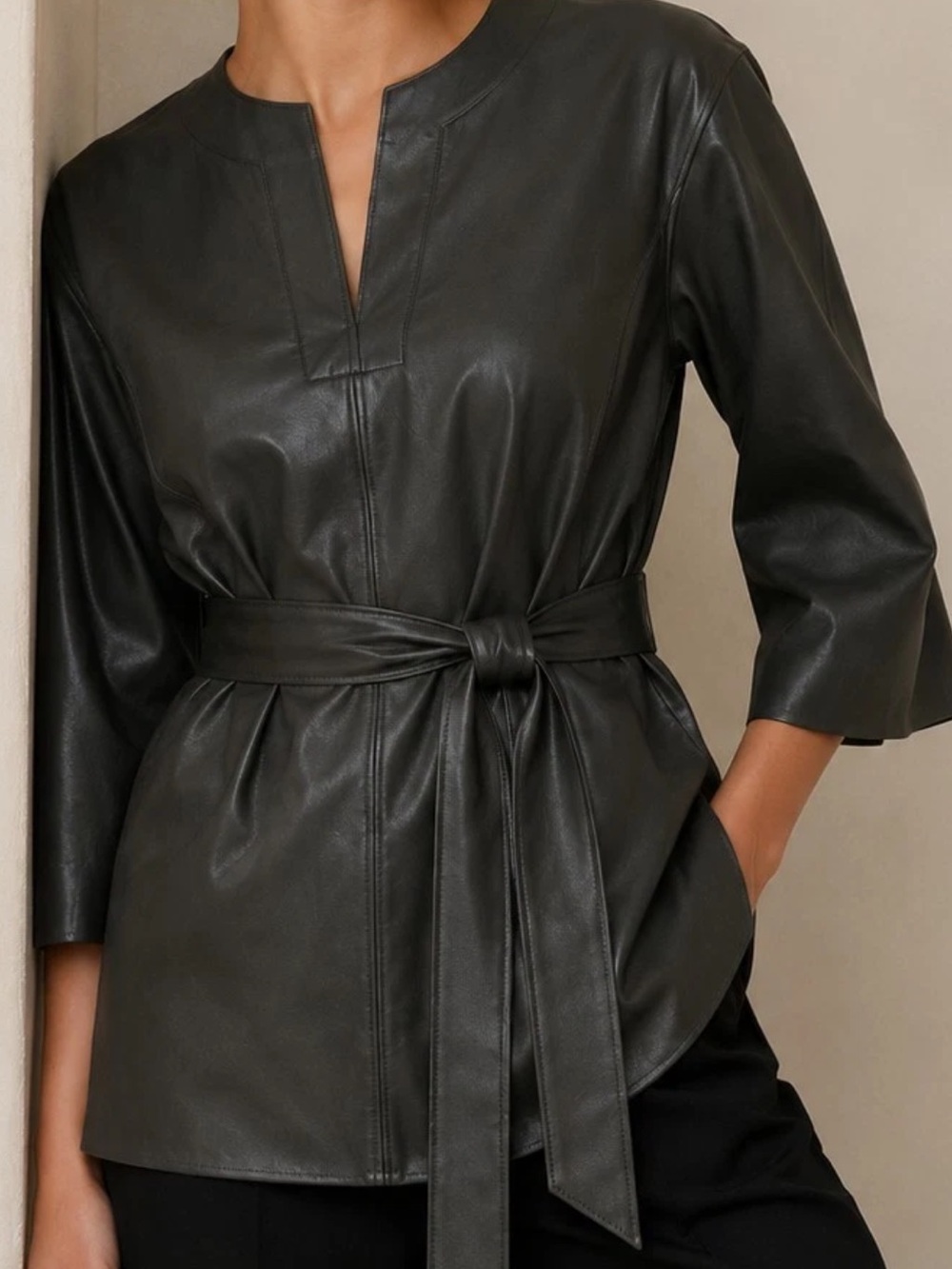 Banana Republic Olive Faux Leather Belted Tunic